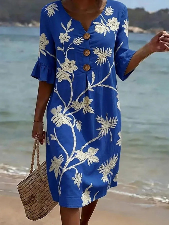 Vestido floral azul cobalto de mujer Elena Moreti