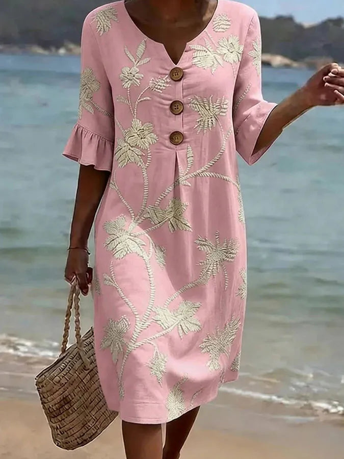 Vestido floral rosa de mujer Elena Moreti