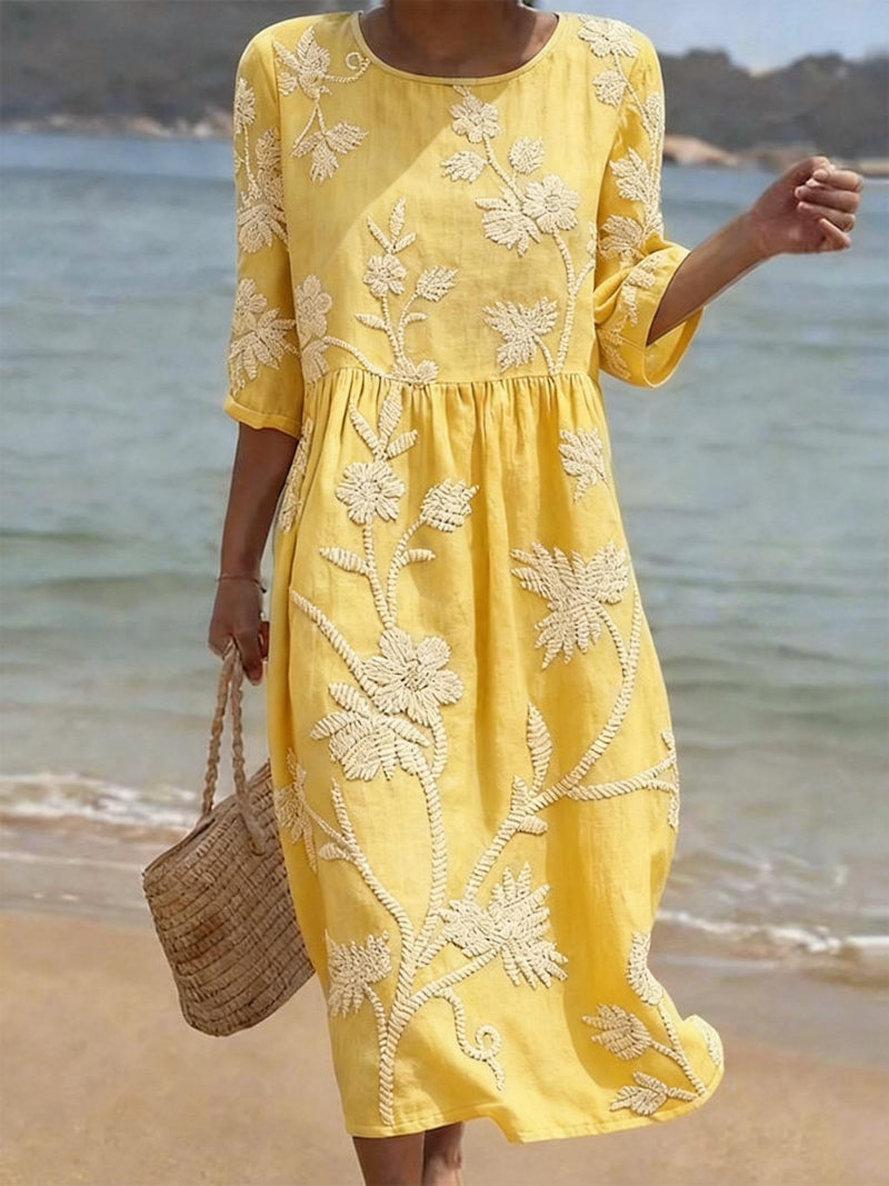 Vestido floral amarillo pastel de mujer Elena Moreti